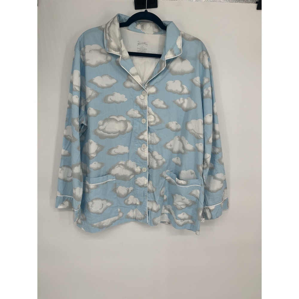 Nick & Nora Cloud Print 100% Cotton Button-Down Pajama Top 3XL Collared